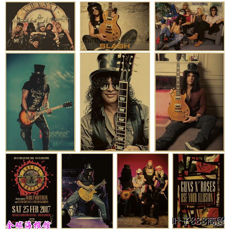 枪炮与玫瑰 枪花牛皮纸海报 Slash 吉他手大师音乐琴行乐队摇滚画