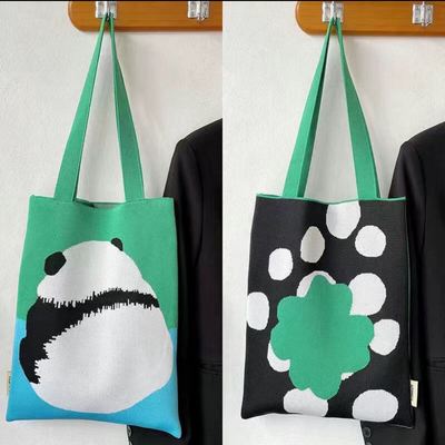 可爱手提包女韩版休闲百搭大容量针织单肩包新款学生海洋卡通包包