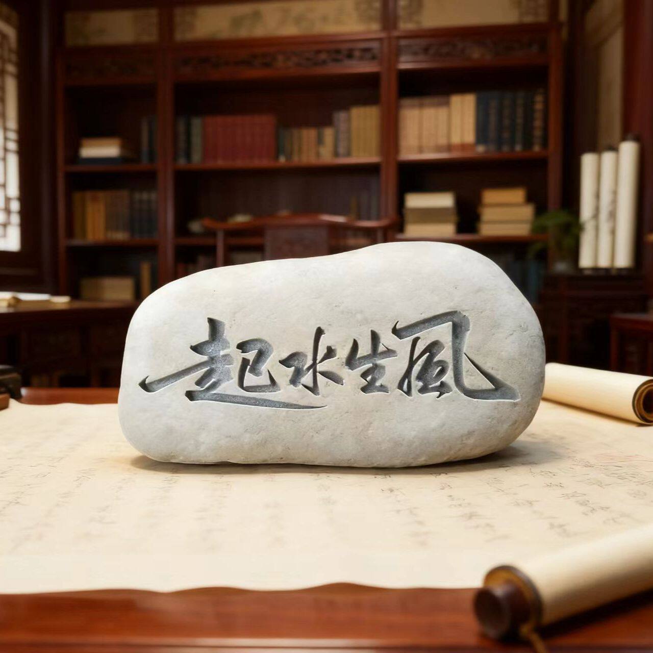 天然鹅卵石原石真石头刻字摆件桌面摆件花盆鱼缸造景雕刻摆件招财
