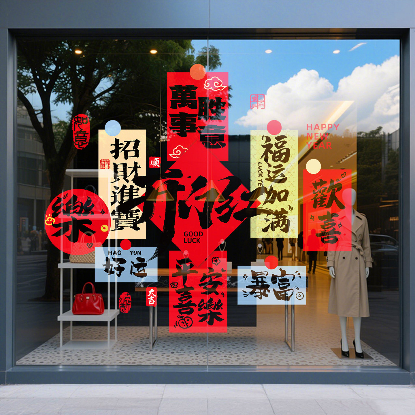 2026开门红气氛布置银行珠宝店橱窗窗贴马年新年装饰过年玻璃贴纸,家居饰品,文化墙贴,淘宝优惠券,粉丝福利购,淘宝优惠卷