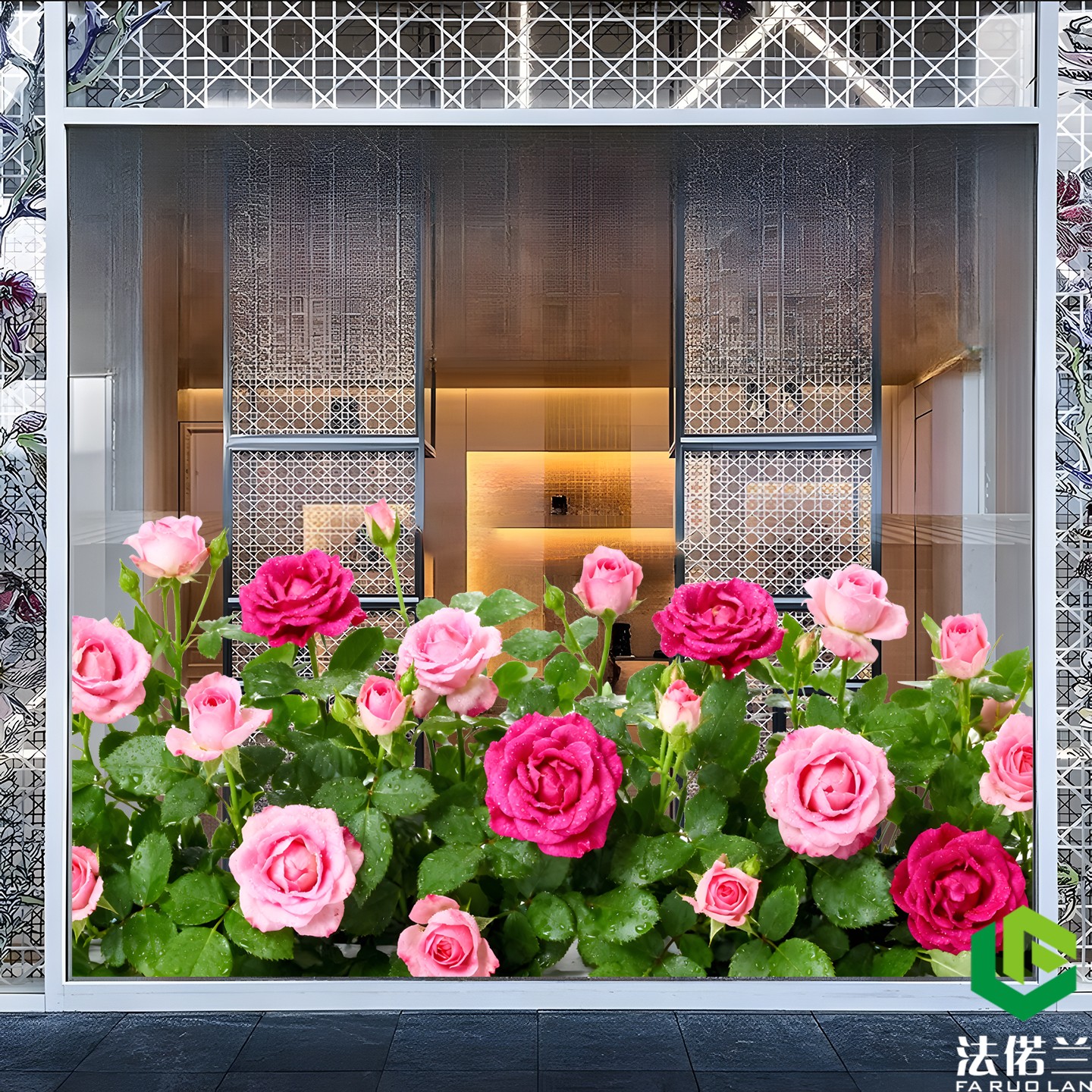 春天玫瑰月季花静电透明玻璃贴纸商场服装店铺氛围门窗布置创意贴