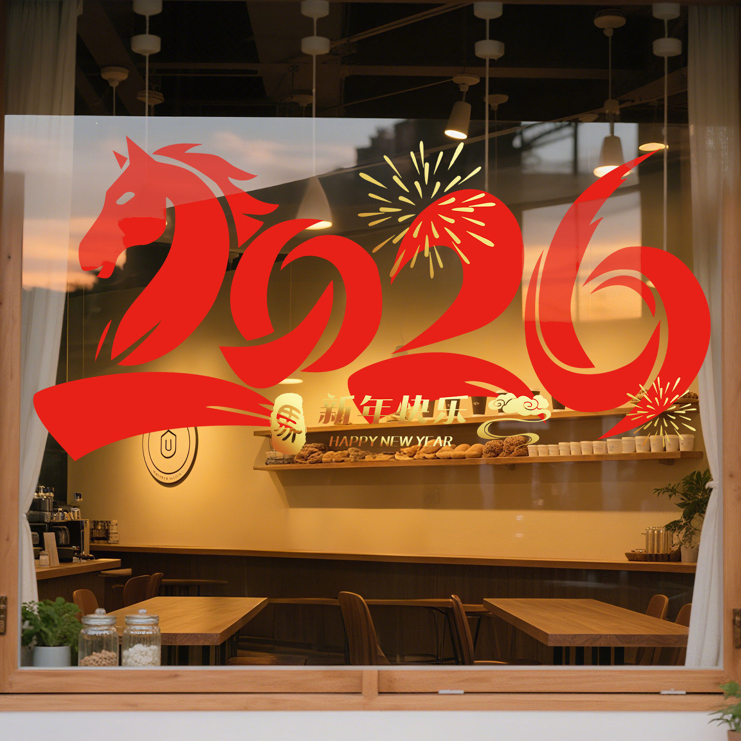 2026新款玻璃贴纸新年装饰橱窗窗贴商场银行贺年窗花马年静电贴画,家居饰品,文化墙贴,淘宝优惠券,粉丝福利购,淘宝优惠卷