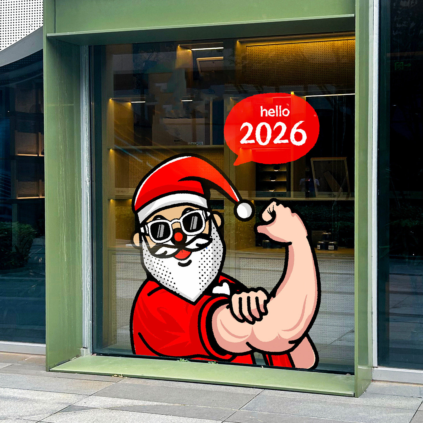 健身房新年布置2026窗花创意举重锻炼圣诞老人撸铁工作室圣诞门贴,家居饰品,文化墙贴,淘宝优惠券,粉丝福利购,淘宝优惠卷