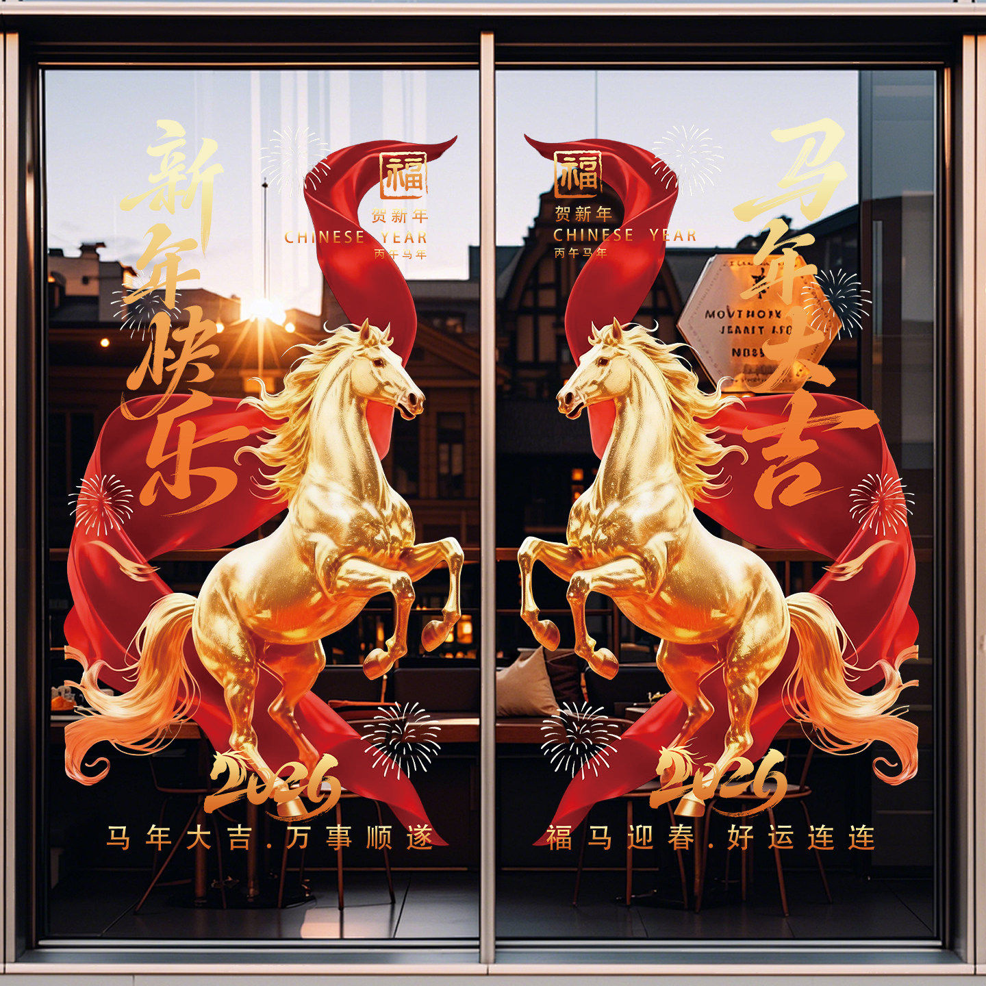 2026新年装饰玻璃贴纸马年门贴酒店售楼部过年氛围布置春节静电贴,家居饰品,文化墙贴,淘宝优惠券,粉丝福利购,淘宝优惠卷