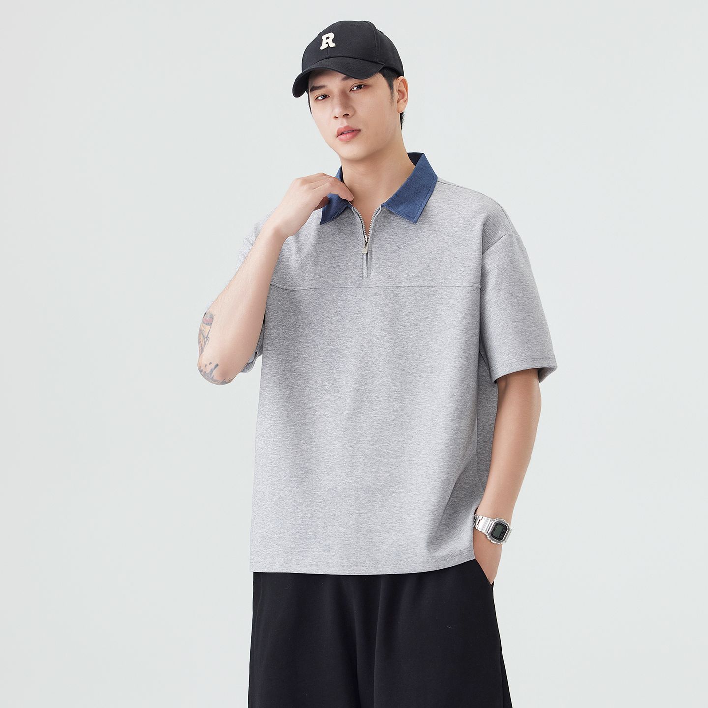 美式撞色假两件POLO衫短袖tPolo衫