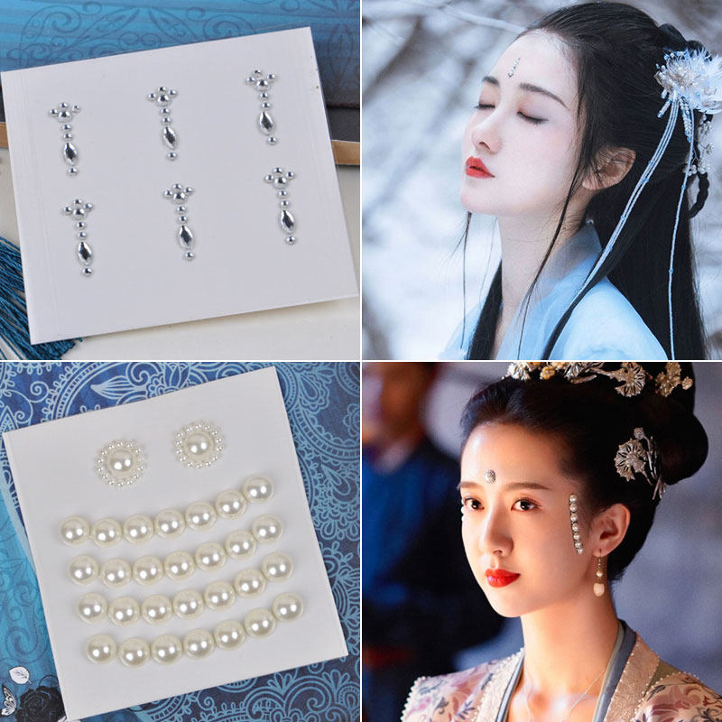 眉心钻清平乐额头珍珠贴脸颊花钿汉服唐风眼角水钻古风落泪妆配饰