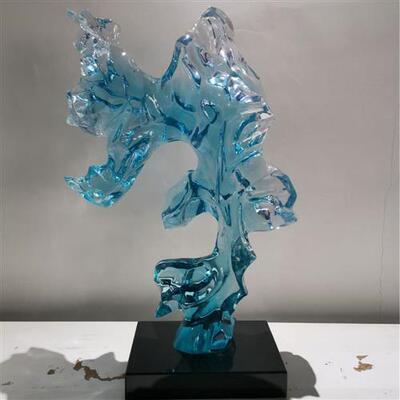 抽象透明树脂太湖石雕塑摆件新中式现代轻奢酒店装饰手工制作