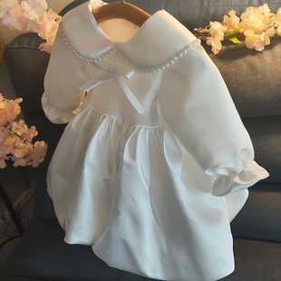 女寶寶周歲禮服生日宴公主裙嬰兒抓周花童婚禮白色洋氣蓬蓬連衣裙