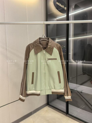 撞色棒球服款翻领休闲女款2025新款真皮皮衣女短款绵羊皮夹克外套