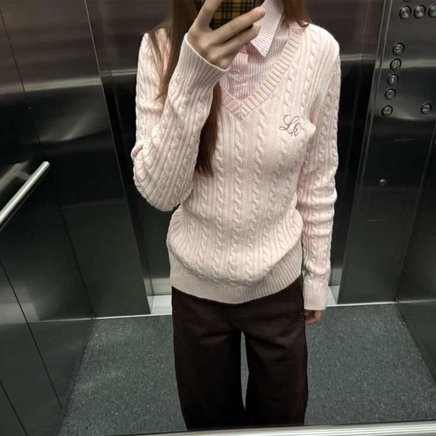 LKOD2025条纹衬衣领LK字母毛衣v领假两件长袖针织女款,男装,针织衫/毛衣,淘宝优惠券,粉丝福利购,淘宝优惠卷