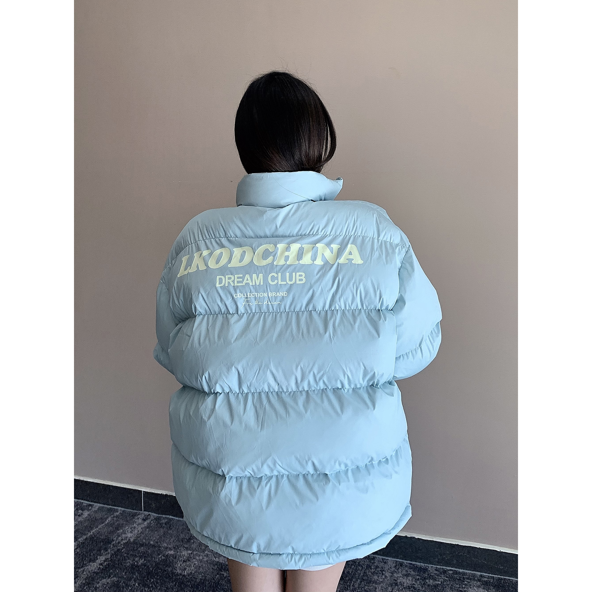 LKOD2022秋冬新款字母标语印花保暖冬季棉服男女情侣外套