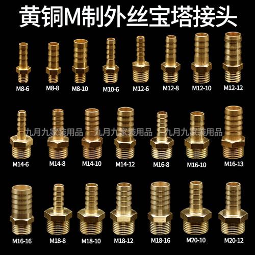 微型M制宝塔直通公制螺纹接头插管M18M20铜头粗牙倒钩气接头水管 - 实物图