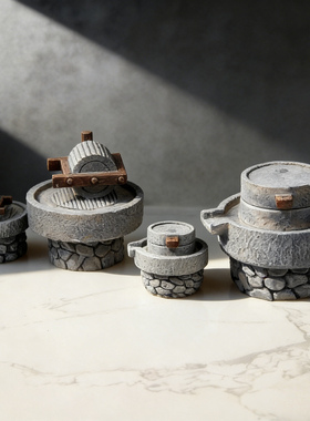 复古石磨碾磨李时珍桌面摆件