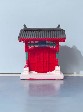 树脂建筑类大宅门中国风庭院红色大门微景观摆件心理沙盘游戏造景