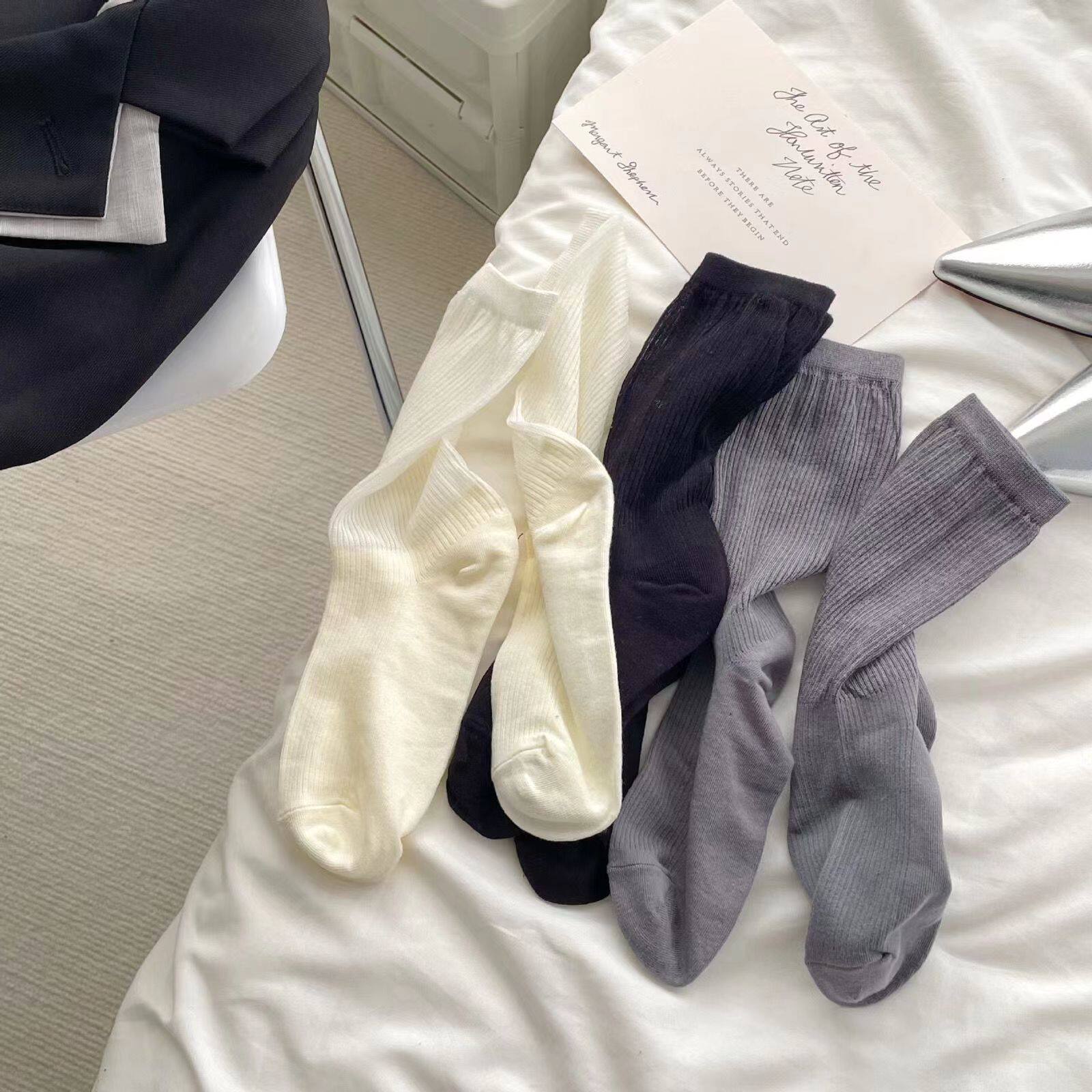 灰色丝袜透气白色堆堆袜中筒袜女薄款夏季冰丝黑色皮鞋袜凉鞋袜