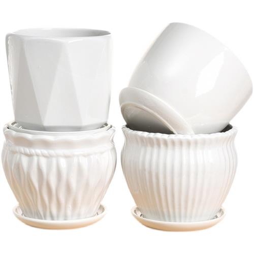 白色简约花盆大口径陶瓷蝴蝶兰绿萝发财树君子兰文竹植物盆栽盆子