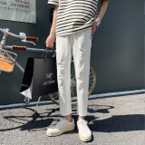 203-6F63P60～夏装新款韩系修身破洞白色牛仔裤八分裤9分裤，男装牛仔裤，星座203-6(原电商259)