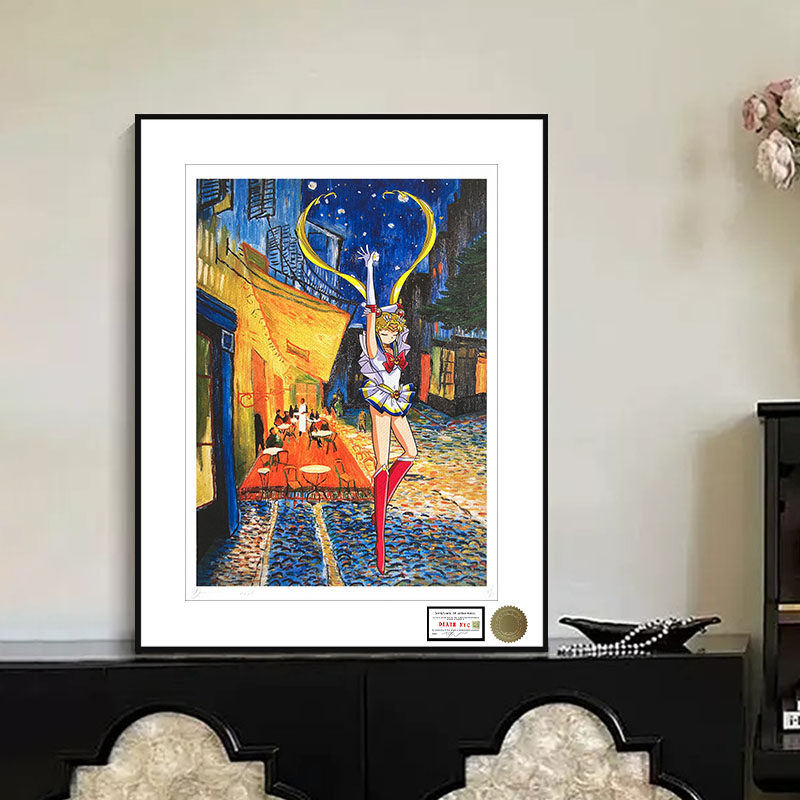 DeathNYC签名限量版画美少女卡通房间挂画梵高星月夜经典装饰画