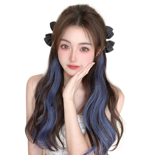 挂耳染假发片彩色挑染假发条一片式卷发仿真多巴胺接发漂染发条女