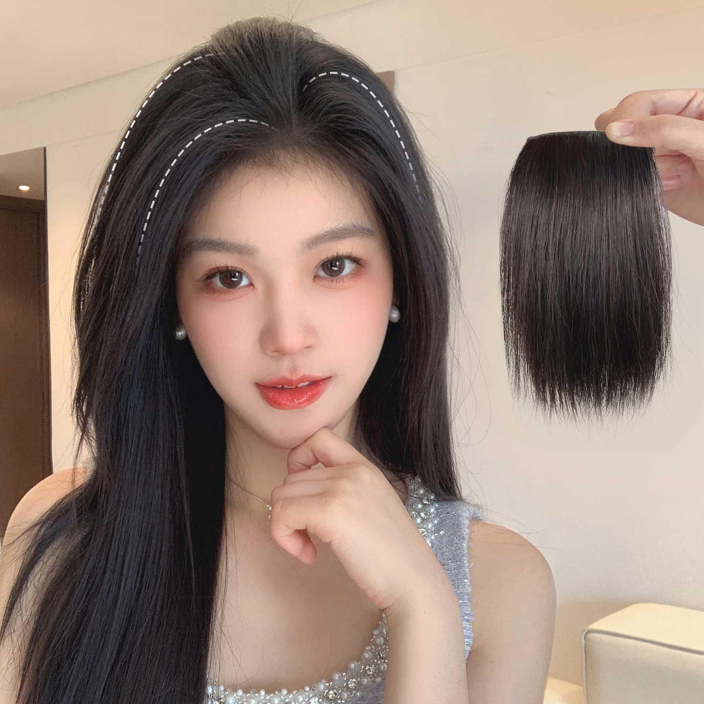 凌小姐高颅顶两侧蓬松无痕垫发片