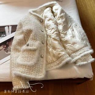 气质小香风外套女冬季2025年时髦粗花纹理优雅显瘦上衣加厚夹棉