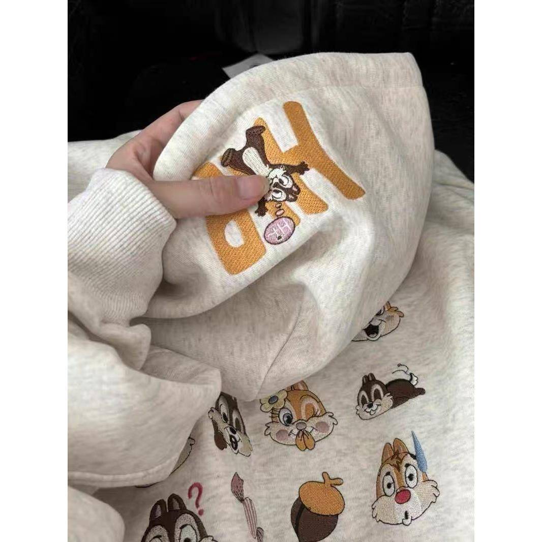 重磅卡通刺绣连帽卫衣女2025秋冬宽松加绒加厚小众设计感韩系外套