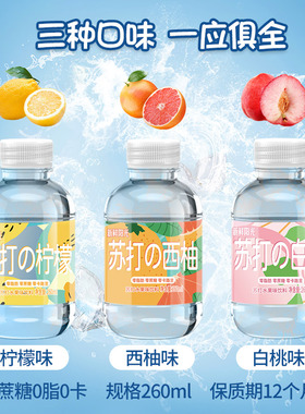 苏打水官方整箱260*9白桃0蔗糖无汽弱碱性柠檬味专用饮料小瓶批发