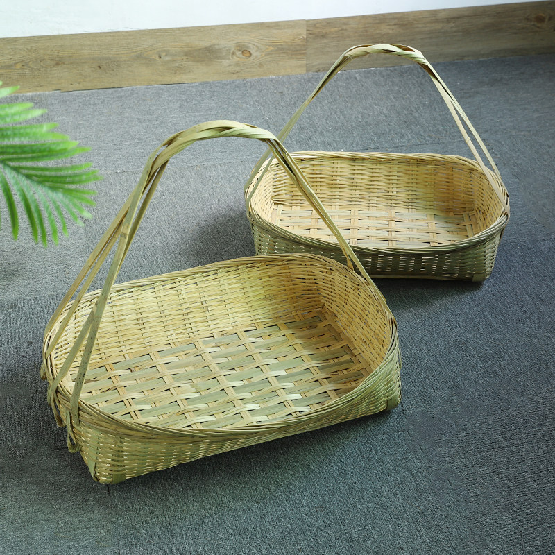 竹编拜篮家用大号竹篮潮汕带提手水果篮菜篮子竹篮收纳筐竹制品
