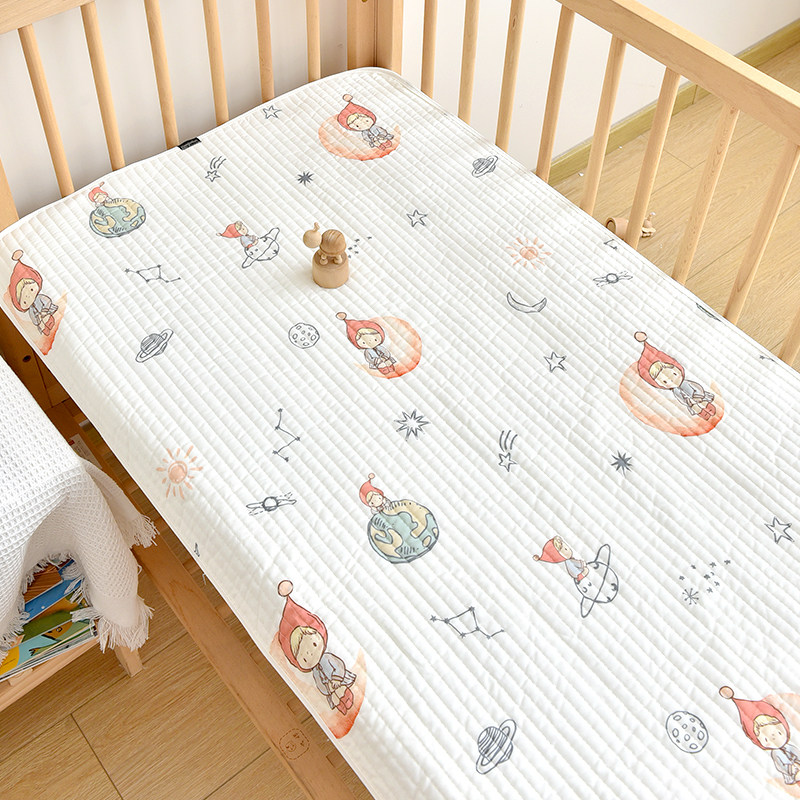 婴儿床ins韩式绗缝床单新生儿童拼接床幼儿园宝宝床上用品床垫子