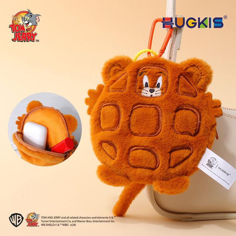 HUGKIS猫和老鼠华夫饼毛绒挂包可爱零钱包随身耳机包收纳证件卡包