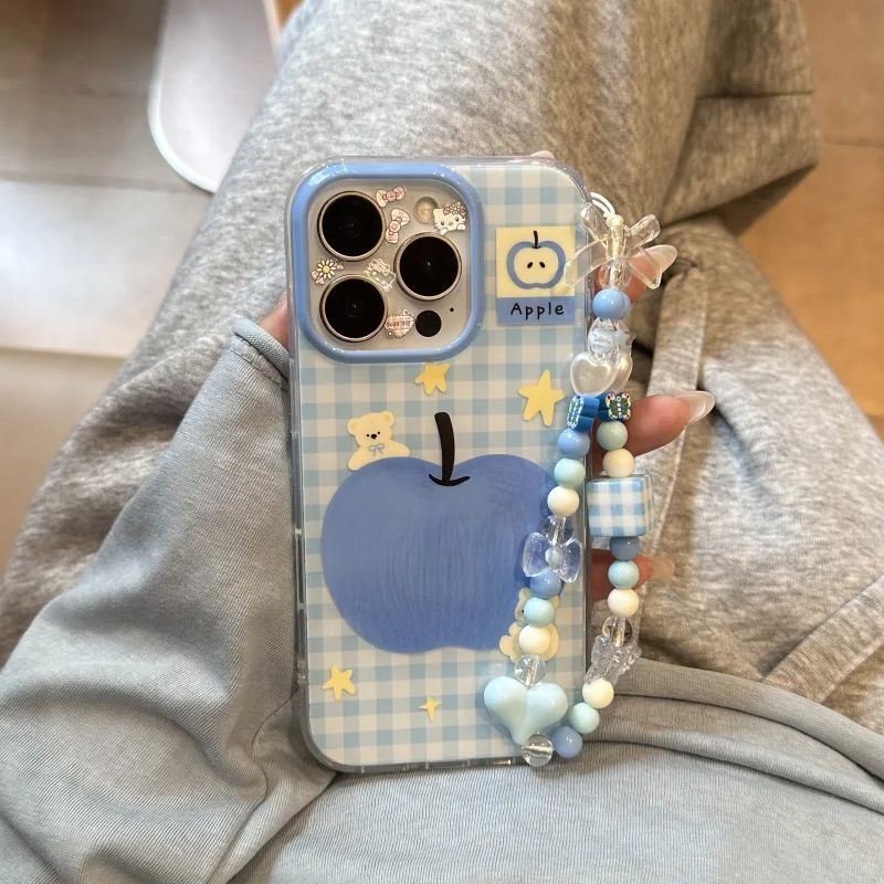 日韩蓝格纹小熊适用16promax手机壳iPhone15Pro新款opporeno14小众findx8s+少女心vivos30promini小米华为