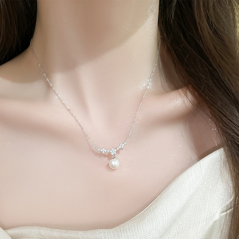 珍珠项链女款25新款999纯银繁花女法式小香风优雅气质锁骨链简约