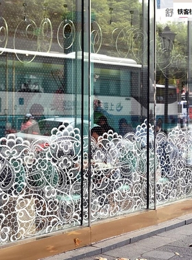 橱窗蕾丝花边玻璃落贴纸电无胶装化扮静女装店地美窗边缘角花贴画