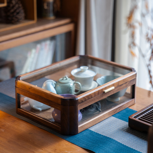 海棠实木玻璃防尘茶具展示柜