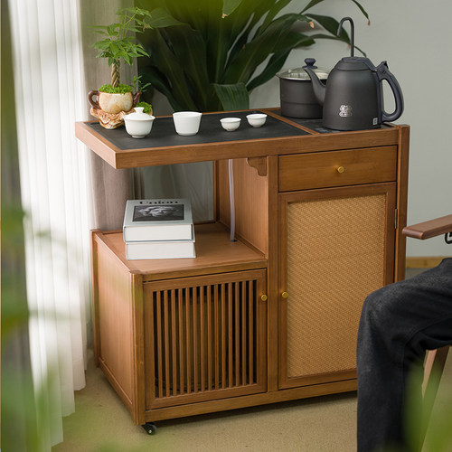 祥福富贵移动茶桌小茶台乌金石茶盘一体茶水柜茶车阳台煮泡茶桌子