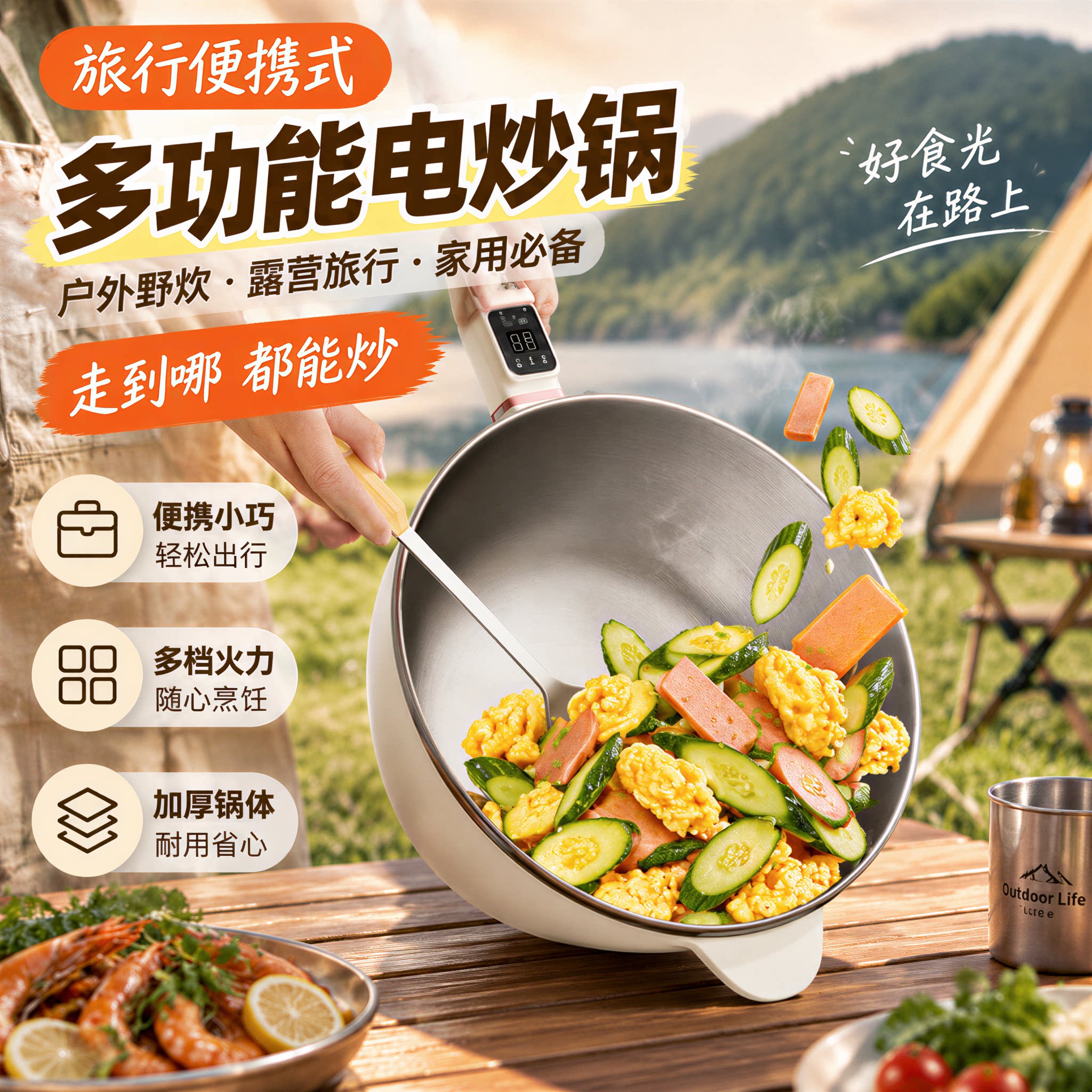 旅行便携式多功能电炒锅户外野炊露营小型家用大容量加厚耐用省心