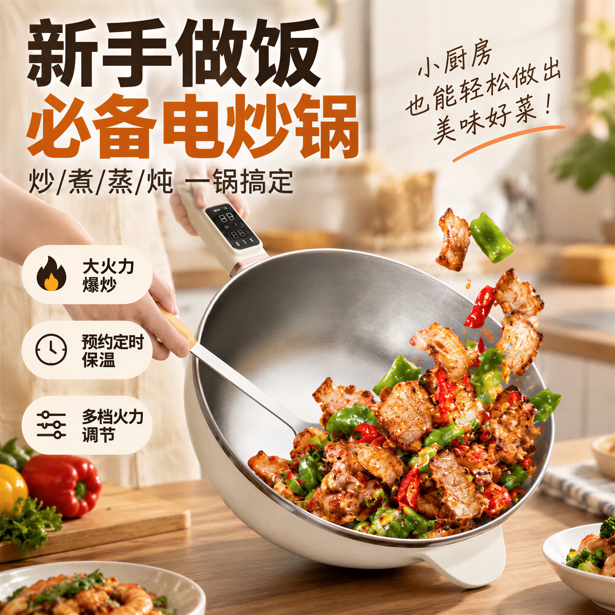 新手做饭必备厨具电炒锅小家庭厨房好物神器多功能家用蒸煮菜一体