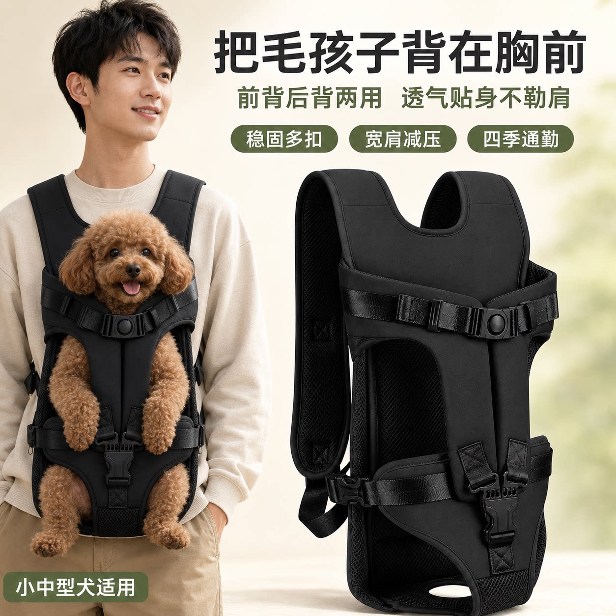 宠物前背包狗狗外出便携双肩背包小中型犬猫咪透气防脱多功能背包图片