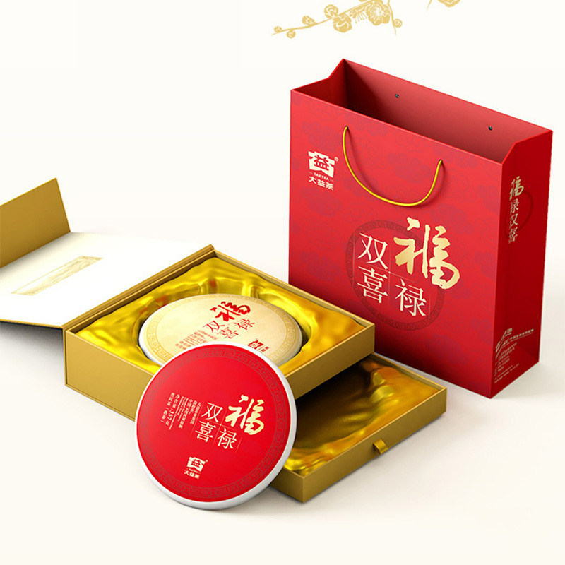 大益 福禄双喜 双饼礼盒 生熟普洱茶 714克/盒 送礼佳品 昆明干仓