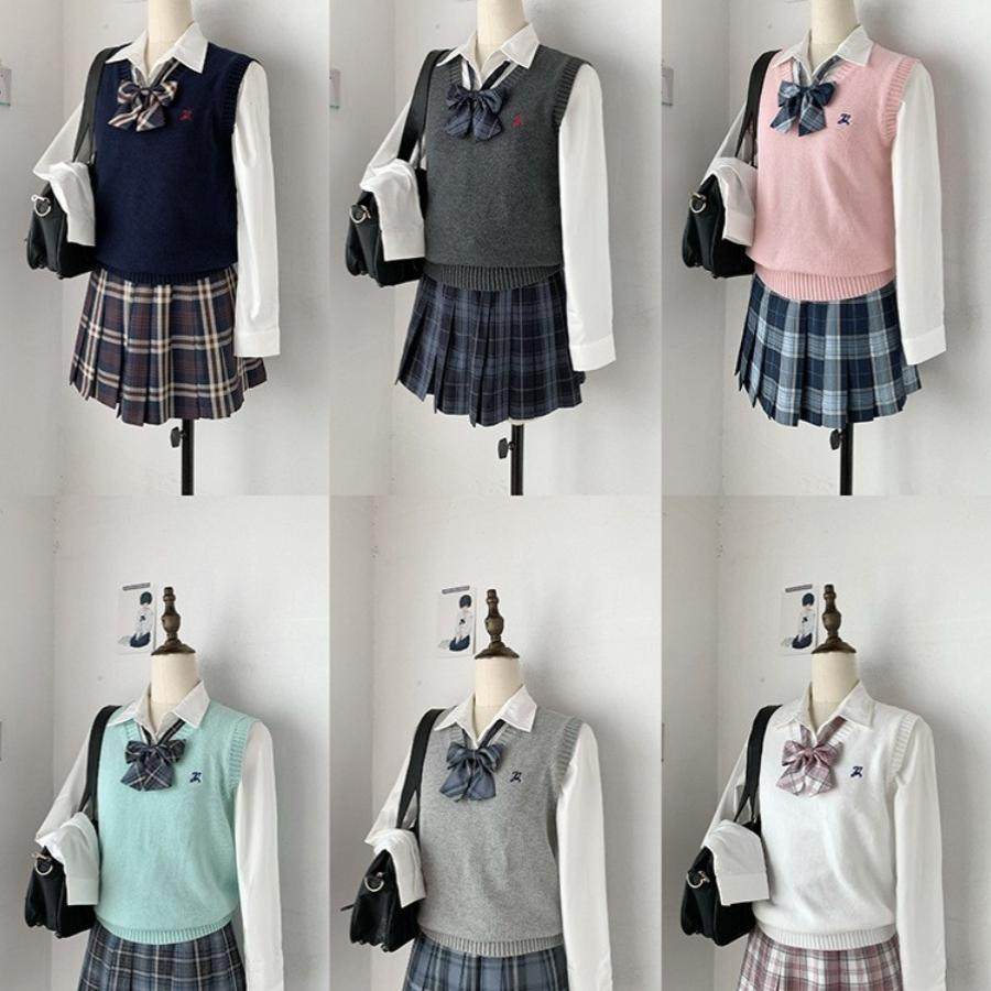 原创班服校JK制服刺绣纯色马甲毛衣针织衫背心V领校供感男女同款