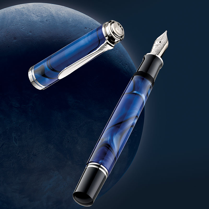 Pelikan百利金Souveran帝王M805特别版Blue Dunes蓝色沙丘钢笔18K金尖德国制造活塞上墨旗舰店正品商务送礼