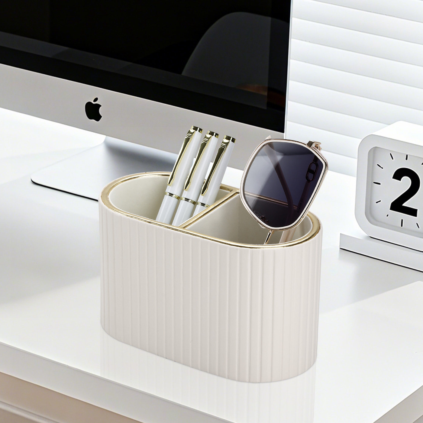 轻奢风ins笔筒办公室摆件桌面收纳盒创意设计感椭圆收纳筒会议室高级感简约办公桌笔筒收纳盒一体式置物架,文具电教/文化用品/商务用品,笔筒,淘宝优惠券,粉丝福利购,淘宝优惠卷