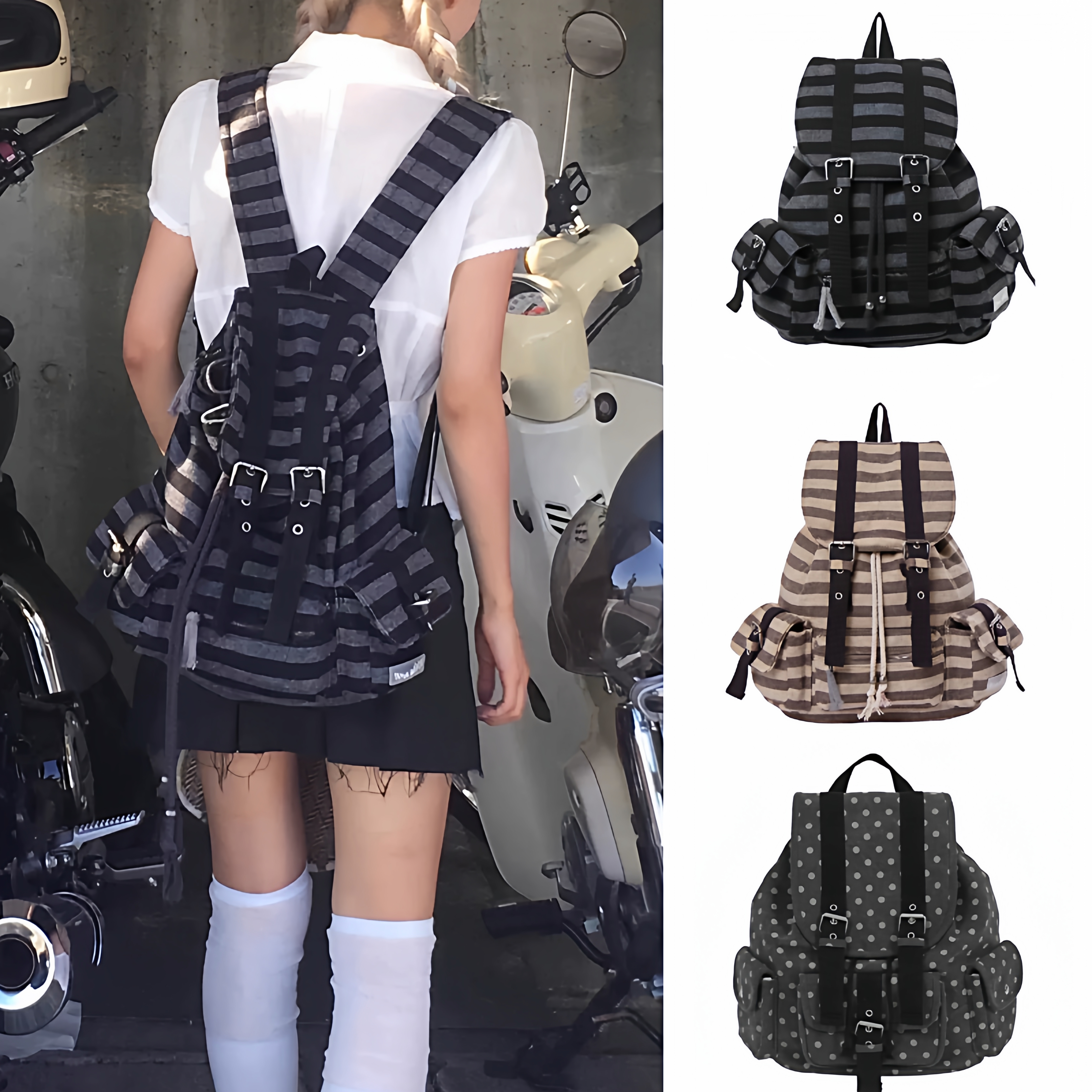 现货秒发tensedance杨超越Newjeans同款条纹抽绳多双肩包背包