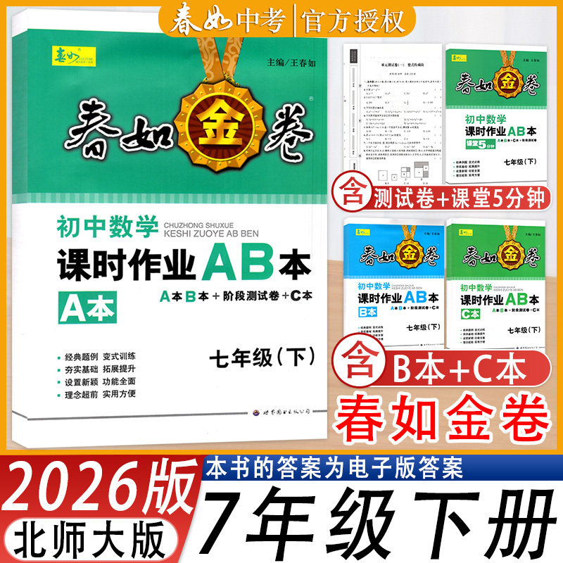 春如金卷初中数学课时作业AB本