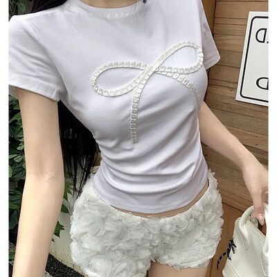 甜辣短袖女t恤2025新款上衣夏薄款轻奢高级感设计感显瘦正肩修身