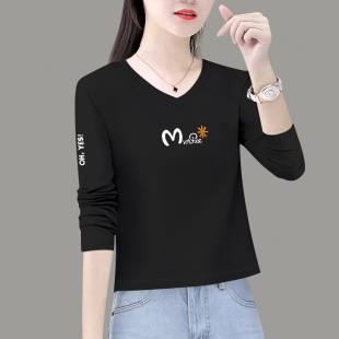 t恤正肩内搭上衣0815z 黑色女v领长袖 打底衫 秋新款 宽松显瘦长袖