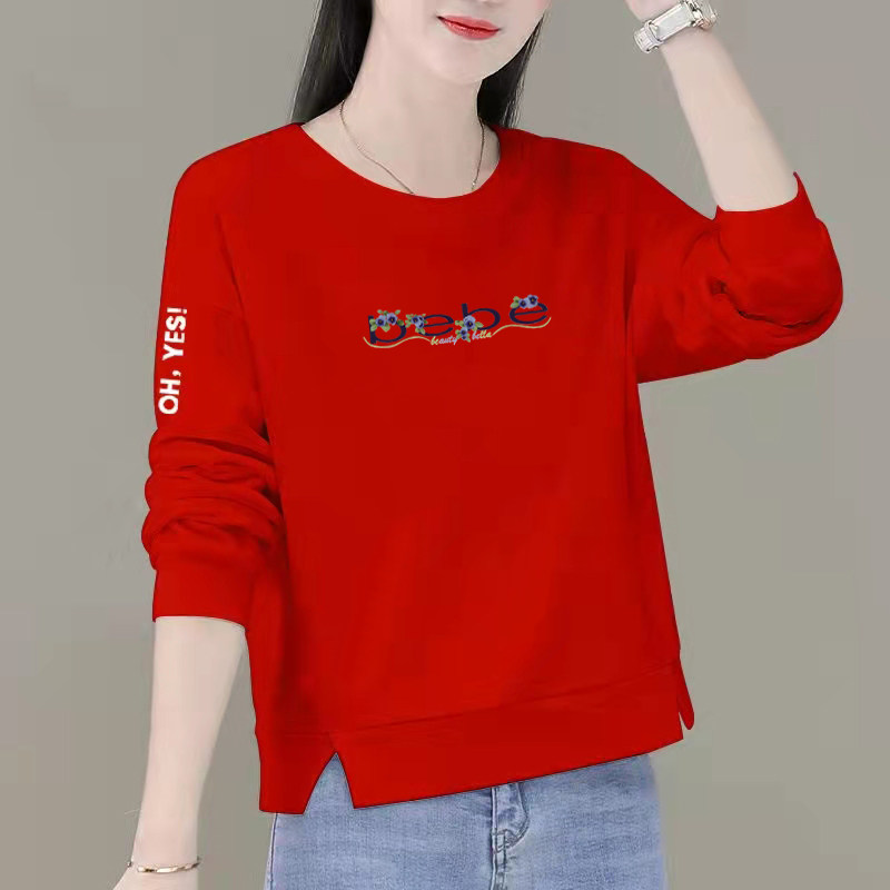 花朵短款长袖卫衣女红色2026夏装新款棉宽松百搭减龄套头0302e