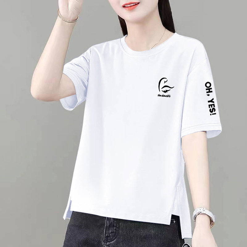 白色开叉t恤女短袖小个子20255夏季新款宽松显瘦半袖印花上0716z
