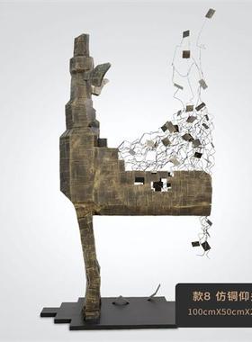 金属几何切面大鹿角动物摆件不锈钢梅花鹿雕塑售楼处酒店艺术装饰