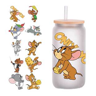 10张四英寸卡通动画猫和老鼠3d立体UV转印贴水晶标签DIY杯贴定制